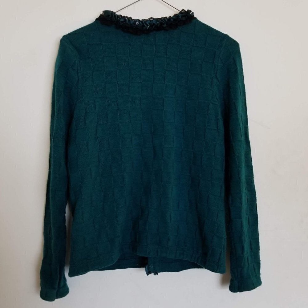 New Michael Simon 3d Check Pattern Beaded Cardigan - image 4